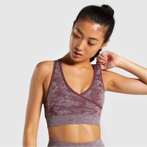 Gymshark Adapt Camo Seamless Sports Bra in berry red